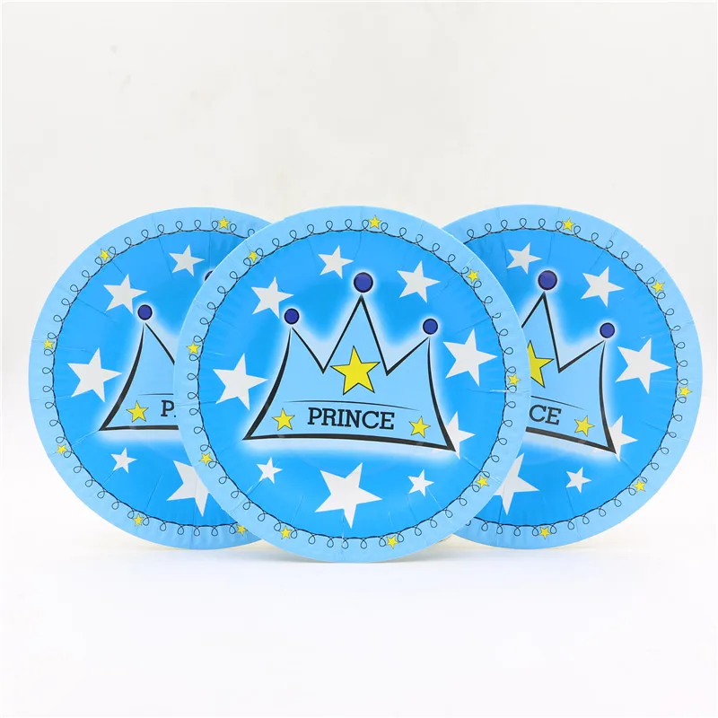 10pc Lot Bebe Douche Dessin Anime Theme Enfants Faveurs Bleu Couronne Plaques De Papier Joyeux Anniversaire Fete Decoration Vaisselle Fournitures De Vaisselle Aliexpress