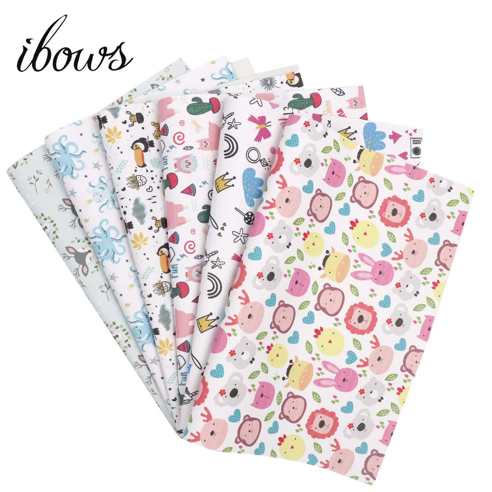 

IBOWS 22*30cm Cartoon Cute Animal Printed Synthetic Leathe Faux Pu Leather Fabric for DIY Hairbow Bag Accessories Handmade Craft