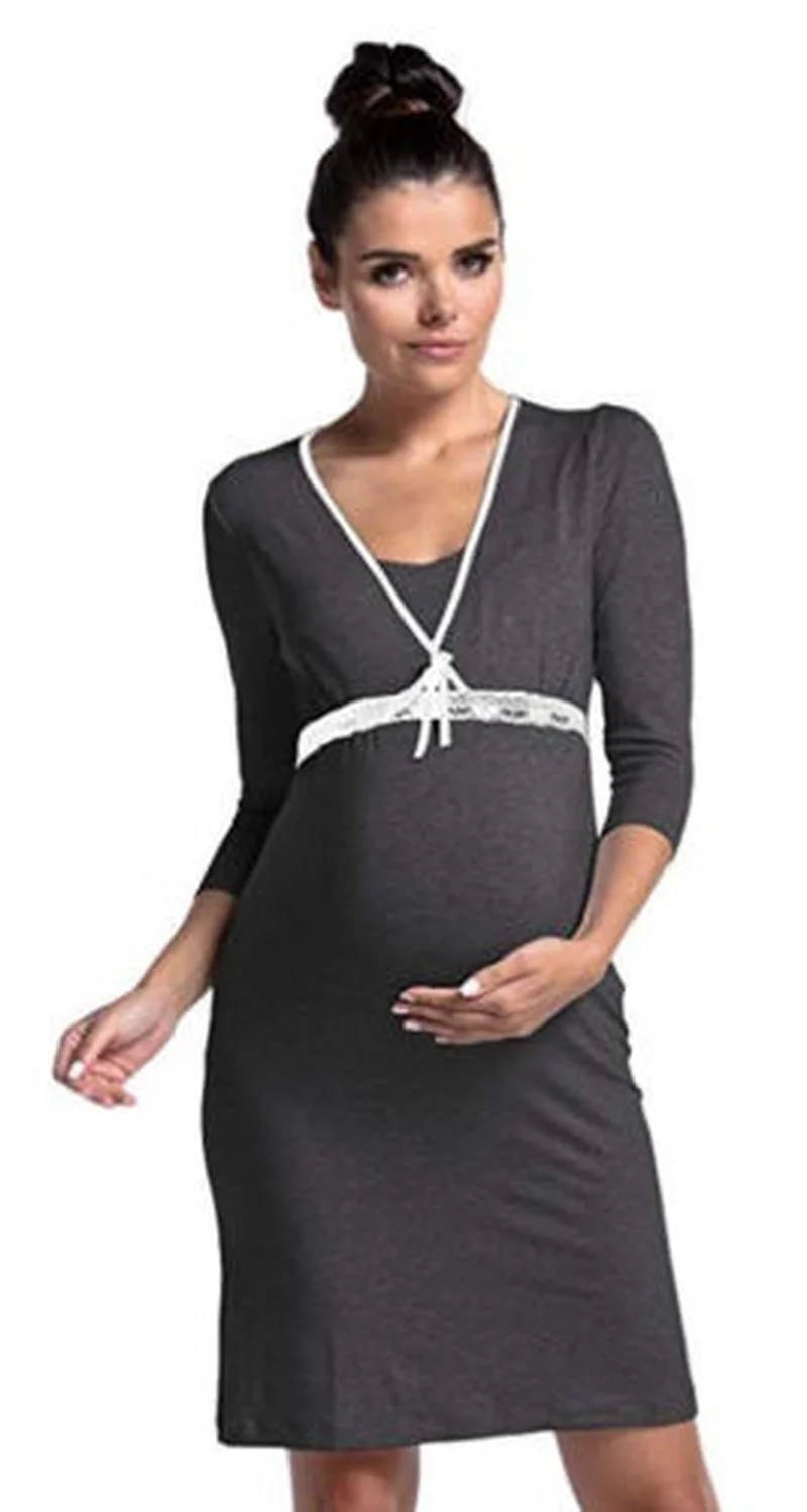 

Large Size Pregnant Women Breastfeeding Skirt Vneck Tie Belly Long Sleeve Pregnant Mother Comfortable Home Service Care Clothing