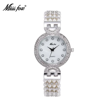 

Miss Fox Fashion Brand Luxury Women WristWatch Pearl Chain Band Female Rhinestone Quartz Lady Watch Water Resistant Clock Mujer