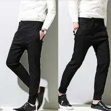 Весна-осень, большой размер, эластичная резинка на талии, с несколькими карманами, повседневная, индивидуальная Мода, маленькая ножная кнопка, черные мужские штаны/m-xl