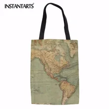 INSTANTARTS, карта мира, принт, женская большая сумка, многоразовая сумка, известный дизайнер, Экологически чистая ткань, сумка, повседневная, для девочек, повседневная сумка для покупок