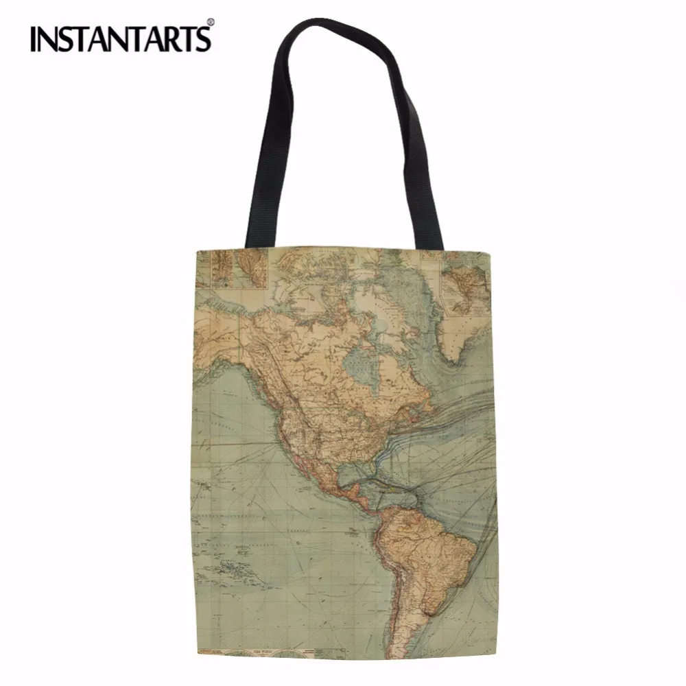 

INSTANTARTS World Map Print Women Big Tote Reusable bag Famous Designer Eco-friendly Cloth Pouch Casual Girls Daily Shopping Bag