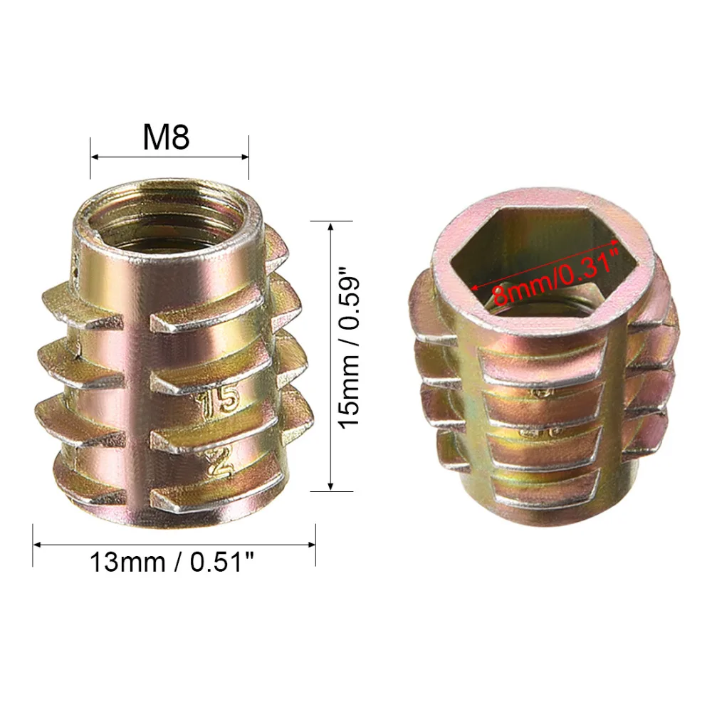Uxcell 10 шт. M6 M8 длина 18 мм 25 мм 15 мм цинковый сплав Шестигранная деревянная Вставка Гайка бронзовый тон Резьбовая вставка мебельные гайки