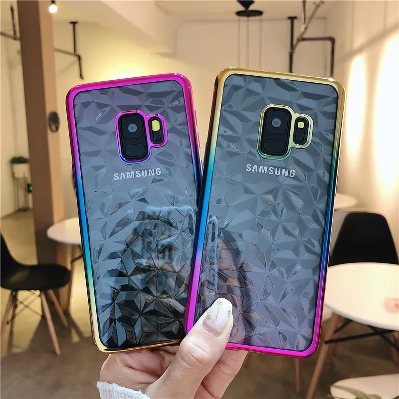 

3D Diamond Gradient Plating Cover Solf Cases For Samsung Galaxy J2 J3 J4 J5 J6 J7 A5 A6 A7 2015 2016 2017 Plus 2018 S9 S8 Plus