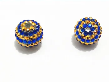 

Wholesale 20mm 100pcs/lot Gold With Deep Blue Stripe Resin Rhinestone Ball Beads,Chunky Beads For Kids Jewelry Making