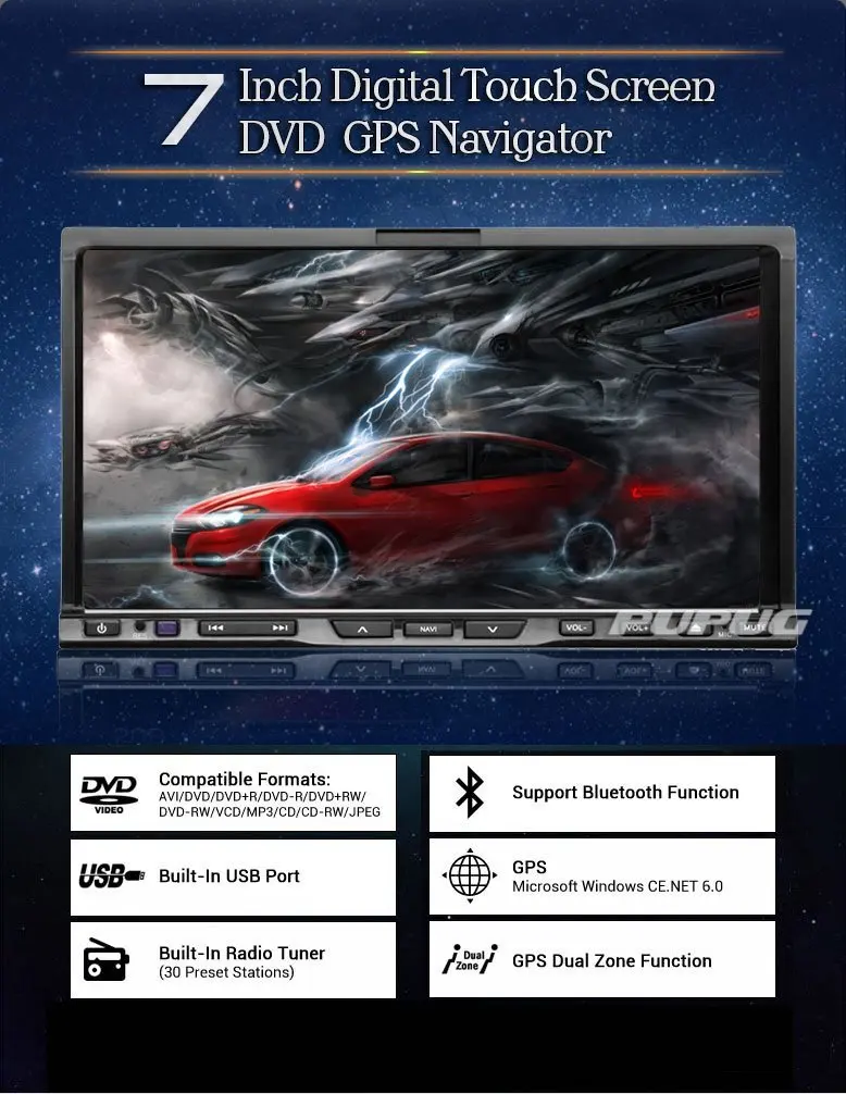 Discount 7 Inch Windows Ce 8.0 in Dash GPS Navigation Car DVD Video Player Bluetooth for Hands-free Calling 2 Din Hd Touchscreen Car Ster 1
