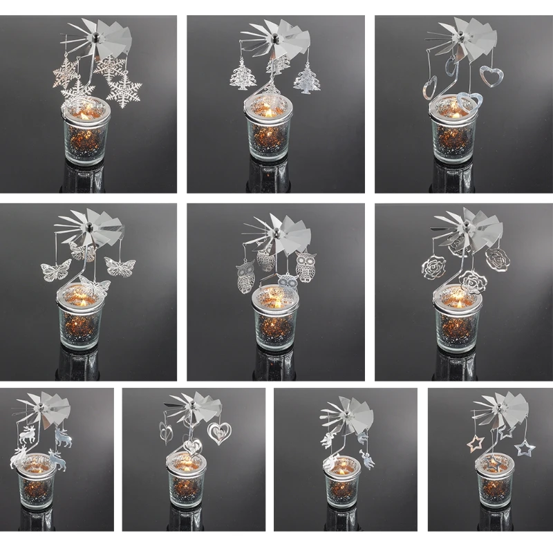 

Rotary Spinning Tealight Candle Metal Tea Light Holder Carousel Home Decoration Drop Shipping