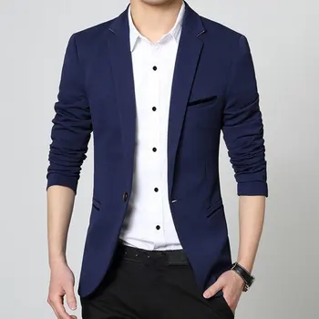 

Spring Autumn Men Blazer Fashion Slim Button Casual Blazer For Masculine Solid Color Fit Suit Jacket Gentleman Outerwear D0171
