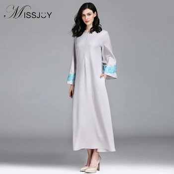 

MISSJOY New Abaya Dubai Dress Kaftan Turkey Islamic Clothing moroccan Arabian Full sleeve embroidered Muslim Dress Evening