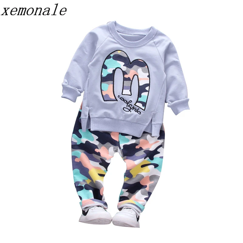 Baby Boy Autumn Clothes Girl Letter M Warm Cotton Clothing Set For Kid Camouflage Jackets Pant 2pcs Fashion Children Sports Suit