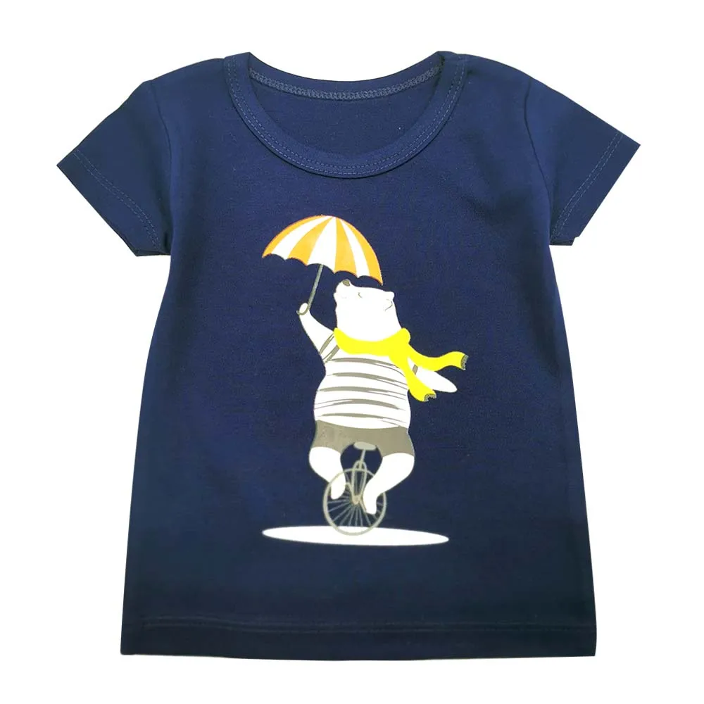 Новая летняя футболка с короткими рукавами для детей от 6 месяцев до 24 месяцев Одежда для мальчиков Милая Одежда для новорожденных с героями мультфильмов для маленьких мальчиков - Цвет: Синий