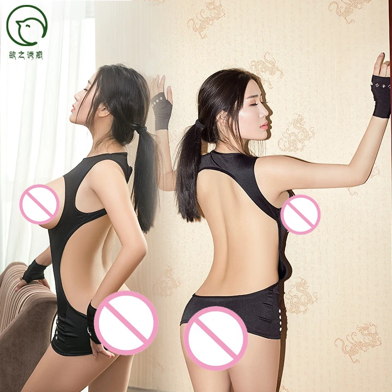 

Sexy Women Open Bust Backless Bodysuit Hollow Bust Erotic Leotard Costumes Latex Bodysuit With Glove 3PCS/Set Club Wear F20