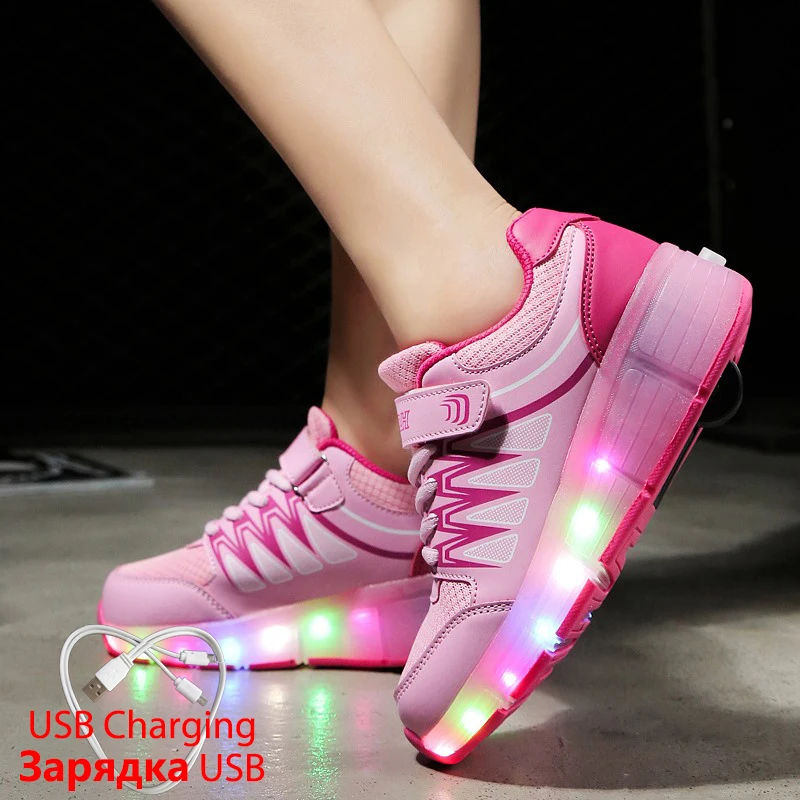 

2019 New Arrival Brand Shoes with Led and Roller Girls Shoes for Children LED Light Sneakers USB Rechargeable Glowing Shoes