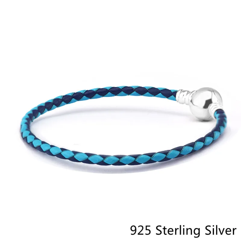 

2017 New clip charm 925 Sterling Silver Leather Bracelets Jewelry Mixed Blue Double For European Beads And Charms DIY making