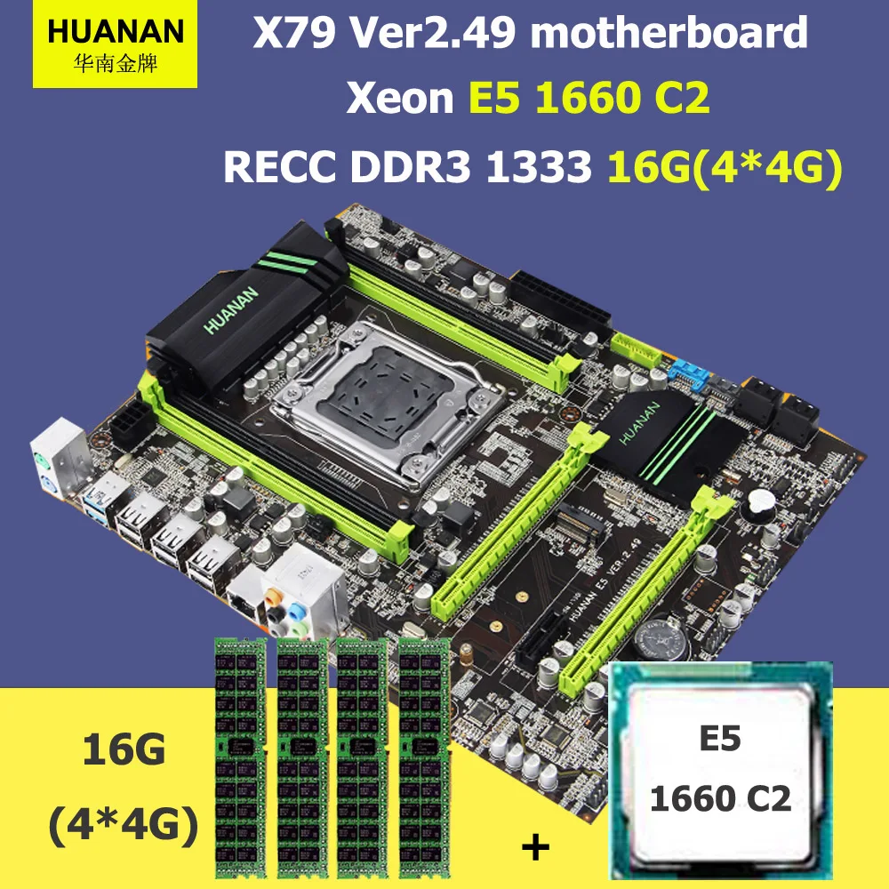 HUANAN ZHI X79 motherboard CPU RAM bundle X79 LGA2011 motherboard with M.2 slot CPU Xeon E5 1660 3.3GHz RAM 16G(4*4G) REG ECC