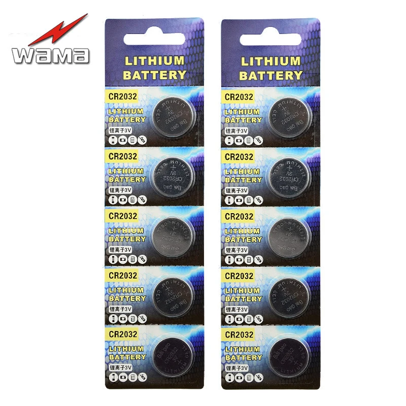 

10pcs/2pack Wama Original CR2032 3V Button Cell Coin Batteries LIthium DL2032 EA2032C ECR2032 L14 Car Remote Battery New