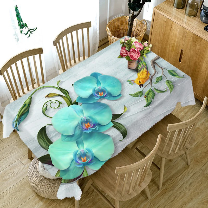  Exquisite 3d Round Tablecloth Blue Butterfly Orchid Pattern Waterproof Thicken Cotton Rectangular T