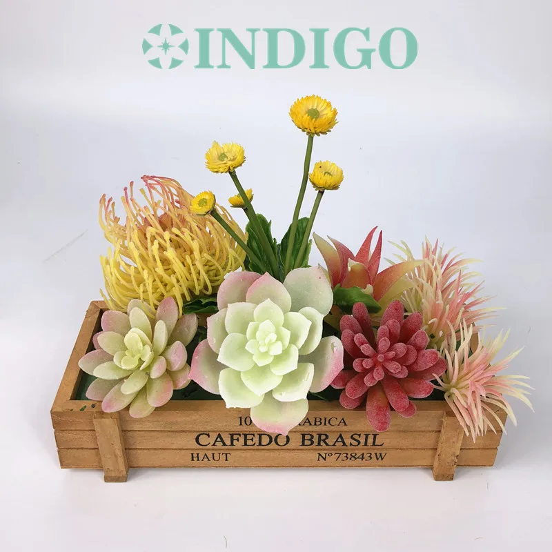 

INDIGO- Dandelion Artificial Succulent Plant (9pcs+1 Wood Tray)/Set Plastic Flower Bonsai Table Decoration Plant Free Shipping