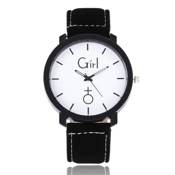 

Simple Round Dial Quartz Watch PU Leather Strap Wristwatch for Girls Boys Couple Gifts LXH
