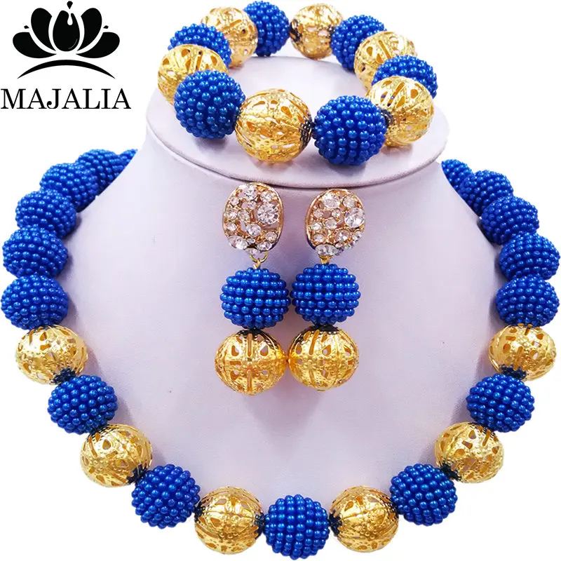 Majalia Модный классический нигерийский Свадебный Африканский ювелирный набор ожерелье из черных кристалов Ювелирные наборы для невесты 1ZQ0018 - Окраска металла: blue