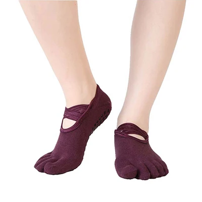Новинка хлопок женские невидимые носки-лодочки носки с пальцами для йоги нескользящие ленты профессиональные Носки для пилатеса забавные носки - Цвет: Purple