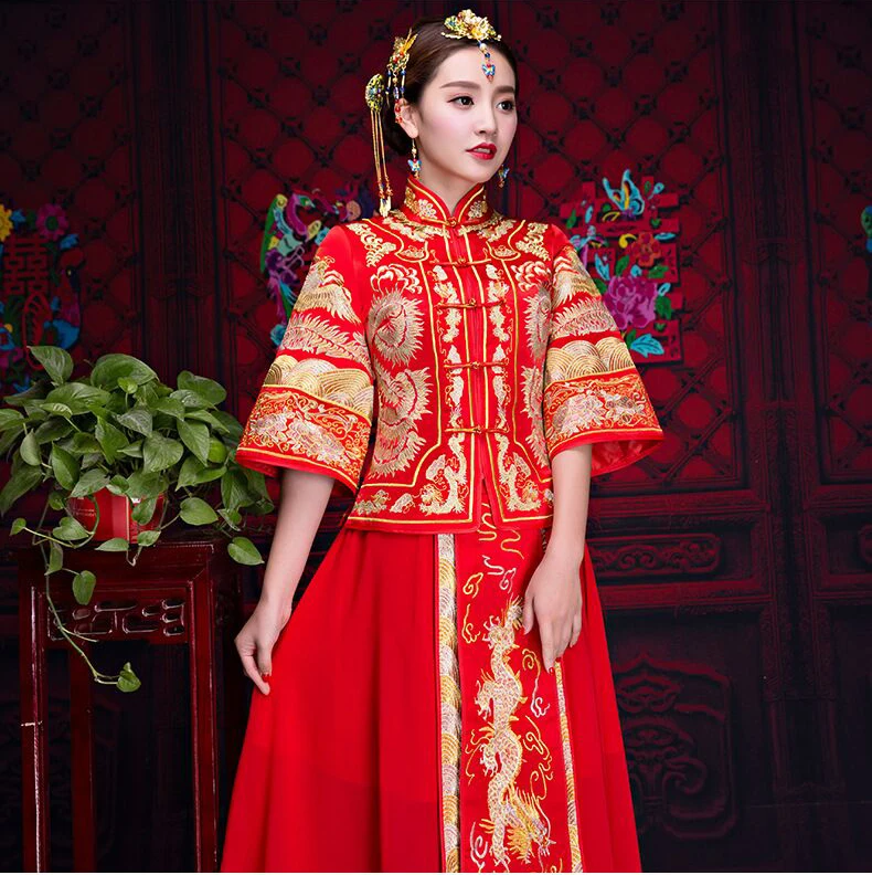 Новый красный Традиционный китайский торжественное платье Qipao Национальный костюм женские за рубежом китайский Стиль невесты вышивка