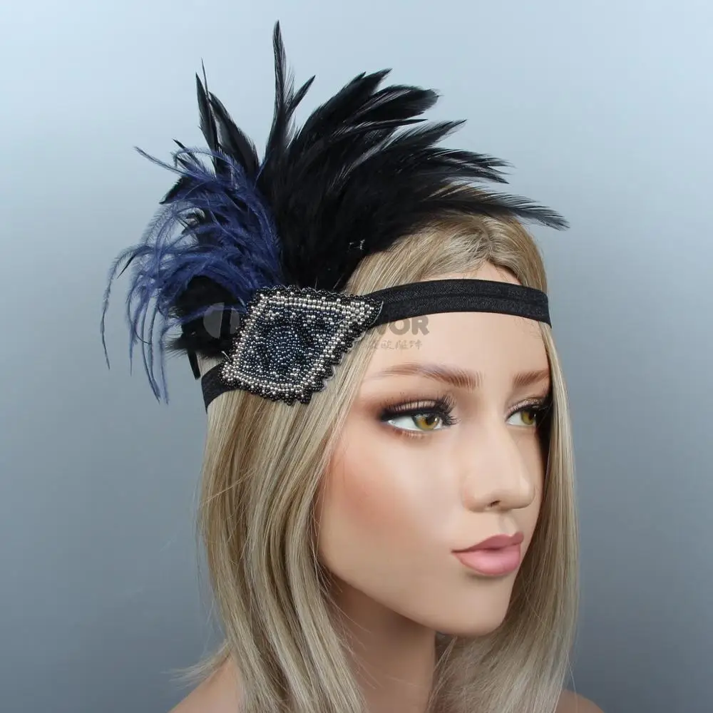 Feather Flapper Headband With Rhinestone Hair Accessories Exquisite