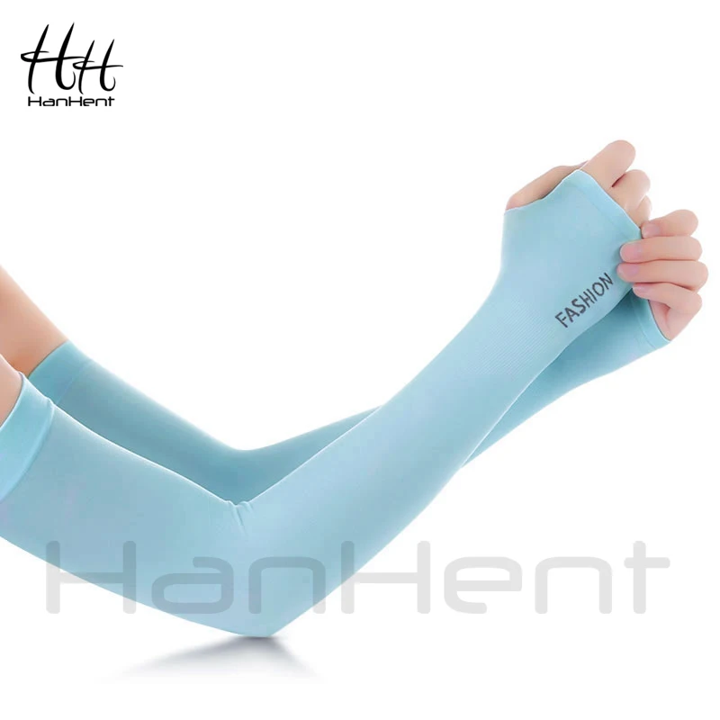 HanHent 2018 Новый Anti UV Ice рукава Для мужчин Для женщин летние эластичные дышащие митенки одноцветное Цвет уличная наручная повязка