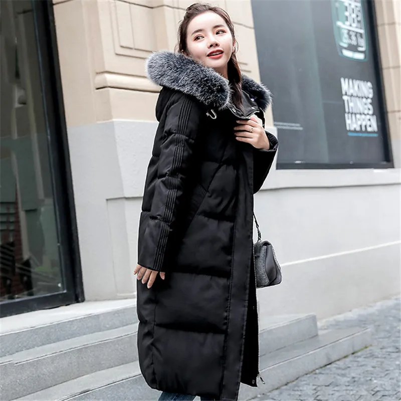 New Cotton Jacket Female 2019 Autumn Winter parkas Korean Long Warm Outerwear Coat Women Hooded Fur Collar Down Cotton Coat N733 New Cotton Jacket Female 2019 Autumn Winter parkas Korean Long Warm Outerwear Coat Women Hooded Fur Collar Down Cotton Coat N733