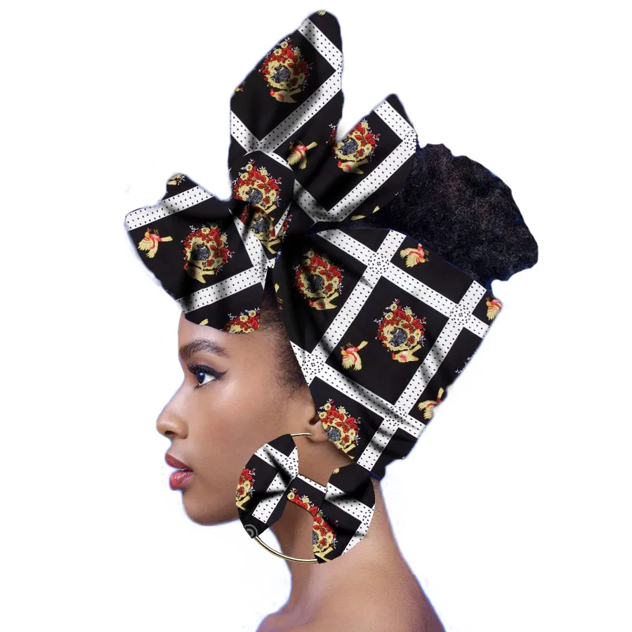 Popupar Анкара головной убор женский Африканский Традиционный платок тюрбан хлопок воск с серьги в комплекте