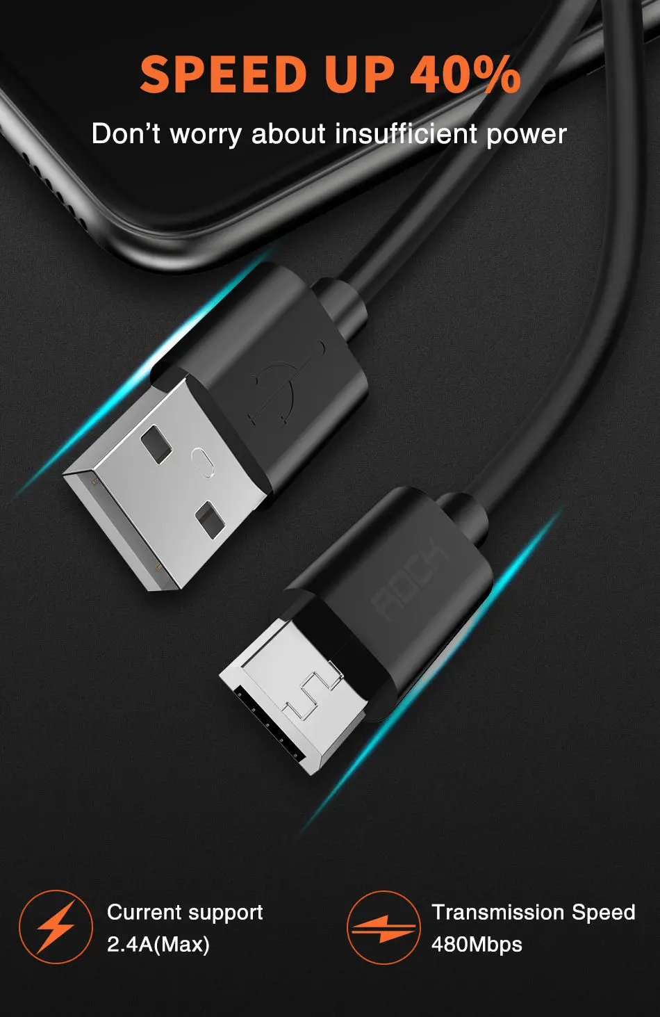 ROCK Micro Usb кабель 2.4A Быстрая зарядка Usb ЗУ для мобильного телефона шнур для SamSung Xiaomi Android синхронизация Дата микро кабель