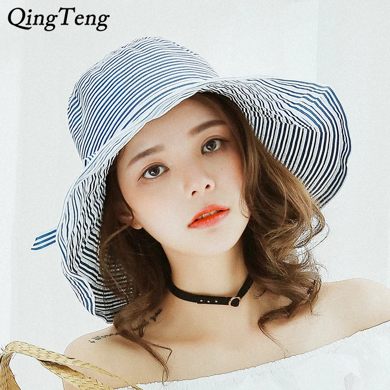 

New Fashion Cotton Stripes Summer Hats For Women Travel Vacation Beach Cap Breathable Cotton Ladies Bucket Hats Sombrero Girls