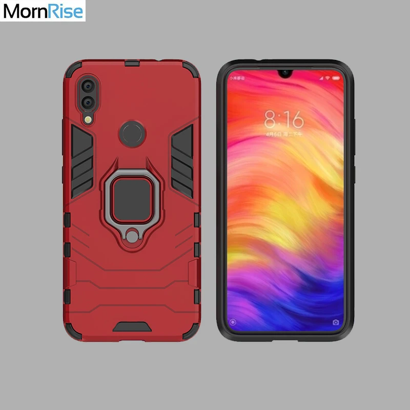 

Dual Layer Phone Cover For Xiaomi MI Redmi Note 7 Case Tough Hybrid Armor Metal Finger Ring Stand Car Holder Magnetic Suction