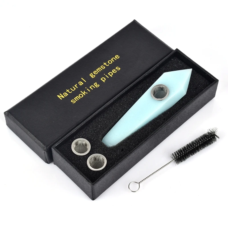 

Wholesale Luminescent Stone Quartz Magic Wand Point Health Tobacco Holder Crystal Smoking Pipe Healing + Top Grade Gift Box