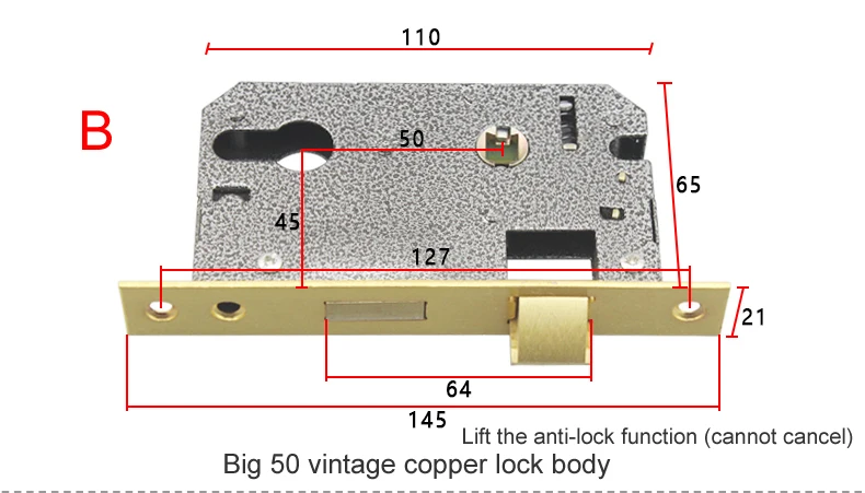 Большой корпус 50 замков, 5045 анти-замок, старомодный, тяжелая пружина, функция связи, длина 145, медь и сталь, материал - Цвет: B