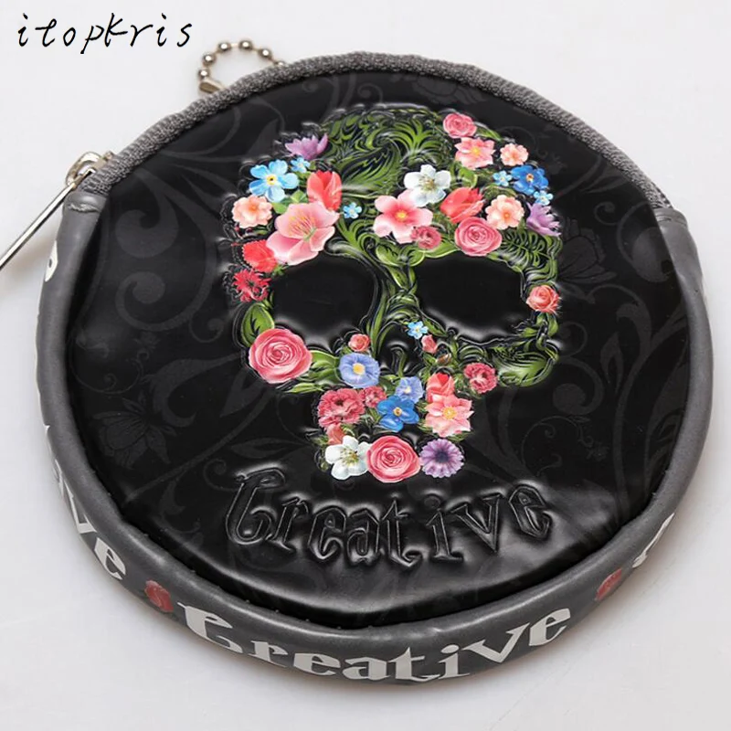 

Fashion Design PU Leather Coin Purse Dollar Case For Student Women Zipper Character Skull Map Change Small Wallet For Coins