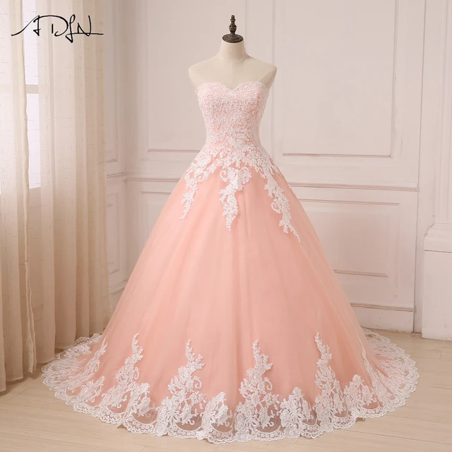 adln 2017 color coral vestidos de boda de novia sin mangas de tul
