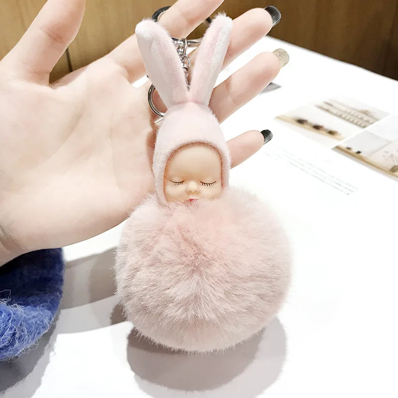 Детская кукла игрушка Спящая Детская кукла брелки для женщин сумка кольцо для ключей с игрушкой пушистый искусственный мех Плюшевые брелоки