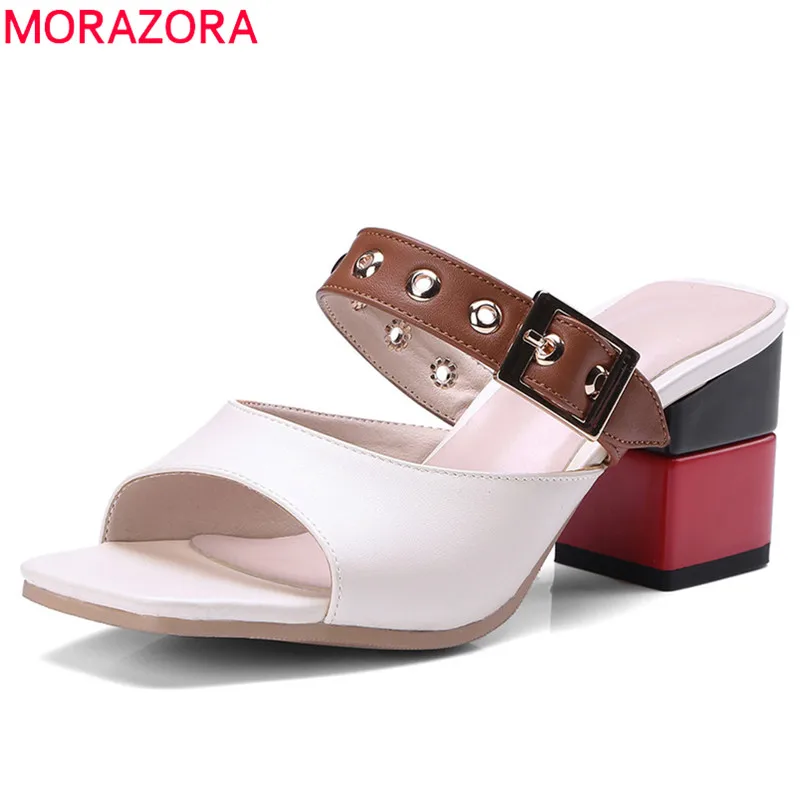 MORAZORA/2018 г. новое поступление женские босоножки модные смешанные цвета Летняя обувь в стиле панк с пряжкой туфли Удобная женская обувь с