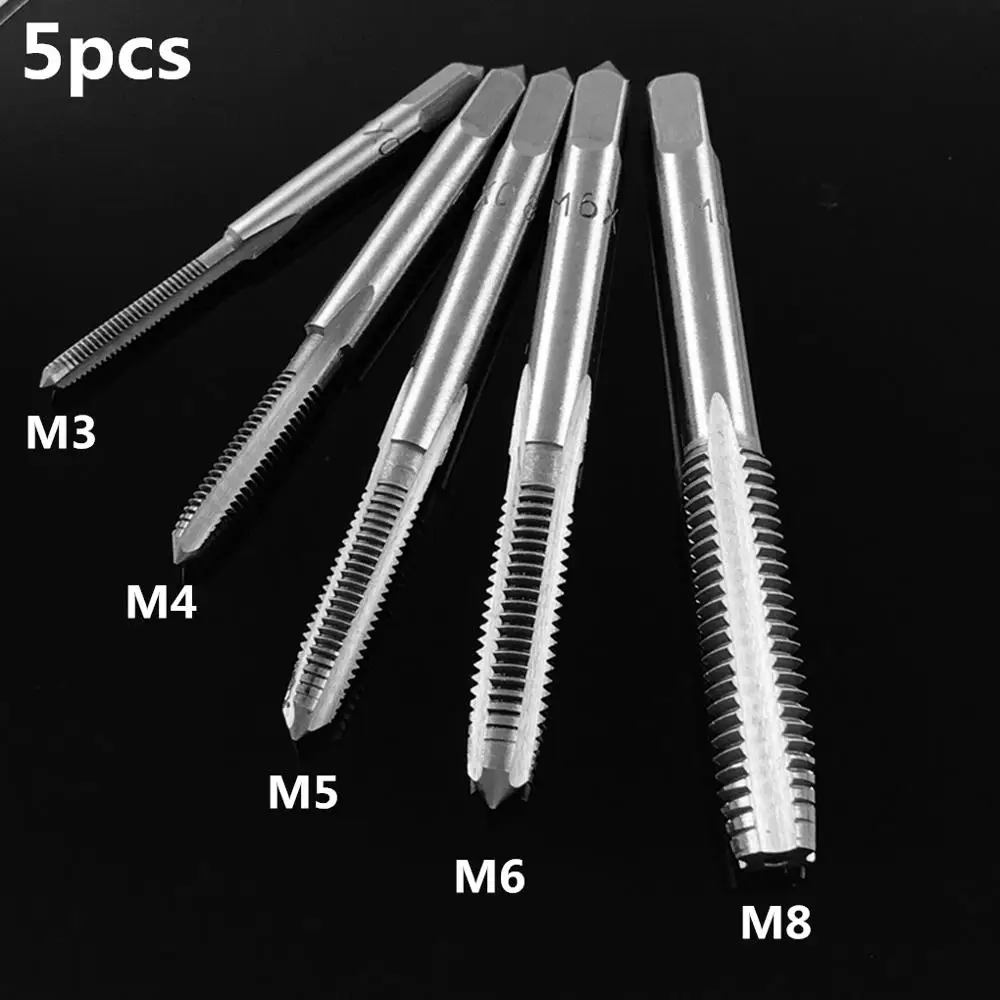 

5PCS/Set HSS M3 M4 M5 M6 M8 Machine Spiral Point Straight Fluted Screw Thread Metric Plug Hand Tap Drill