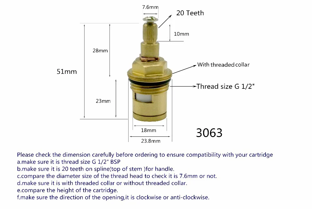 Brass Ceramic Disc Tap Valve/Cartridge 1/2" Hot Cold ...