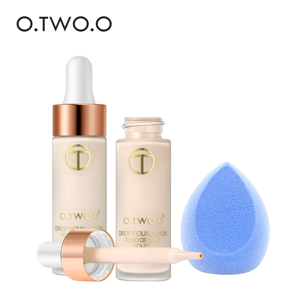

O.TWO Foundation Makeup With Sponge Puff Long Lasting Face Makeup Set Matte Liquid Concealer Foundation With Makeup Blender