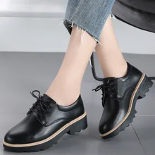 CYOSO/Новинка года; весенняя женская обувь; женские оксфорды на плоской подошве с круглым носком; винтажные женские кожаные брендовые туфли на шнуровке