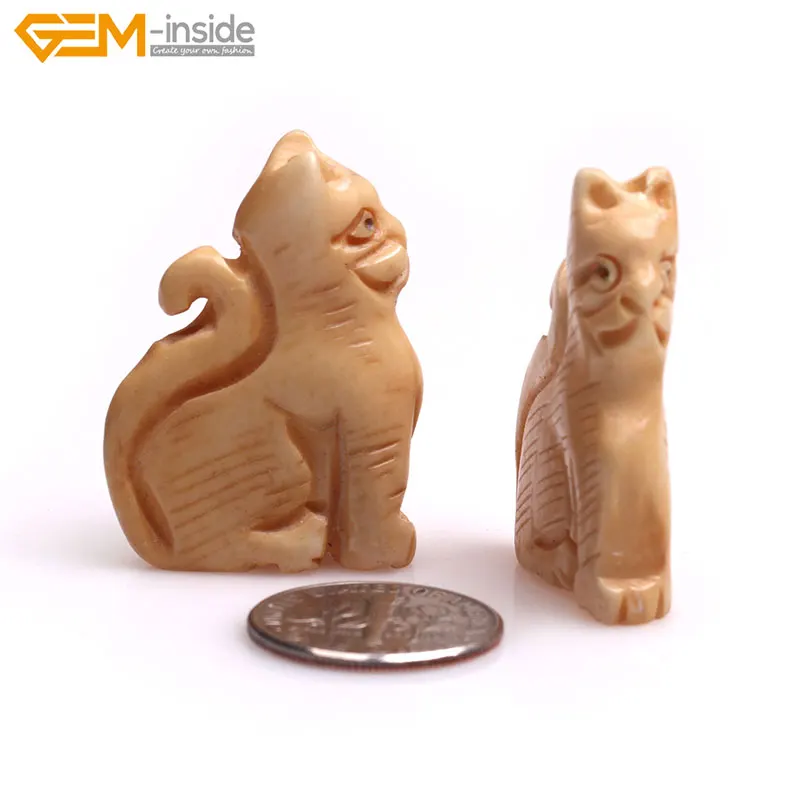 

Gem-inside 2-4pce Selectable style Large Big Antiqued White Animal Cat Carved Bone Beads For Jewelry Making Beads DIY Beads