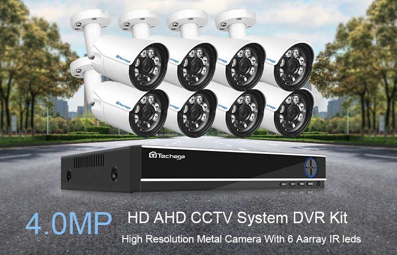 Techage 8CH 4MP HD CCTV камера системы AHD DVR комплект 8 шт. 4MP ИК ночного наблюдения P2P комплект видеонаблюдения 2 ТБ HDD