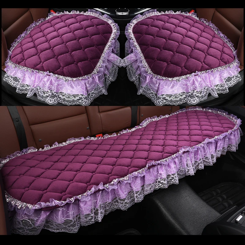 

KKYSYELVA 3 color auto supplies winter Plush lace warm automobile three piece cushion