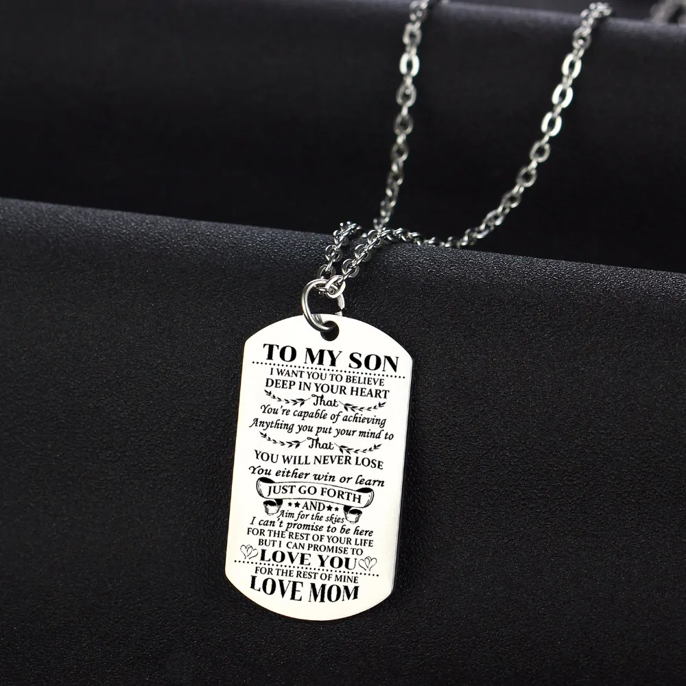 Шарм мамы надпись «love son» Цепочки и ожерелья подарки Нержавеющая сталь Dog Tag кулон цепи Цепочки и ожерелья для мальчиков Для мужчин Семья Jewelry Подарки