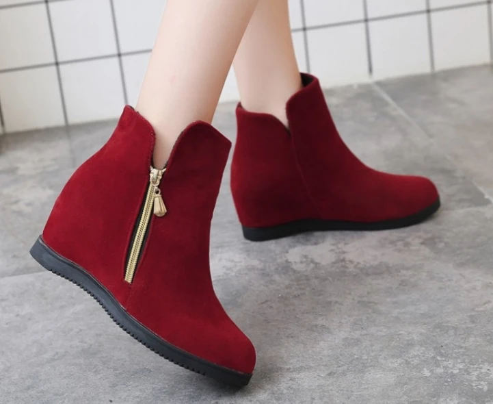 

Autumn and winter flat bottom increased suede boots children's side zipper Korean snow boots women's warm non-slip women's boots