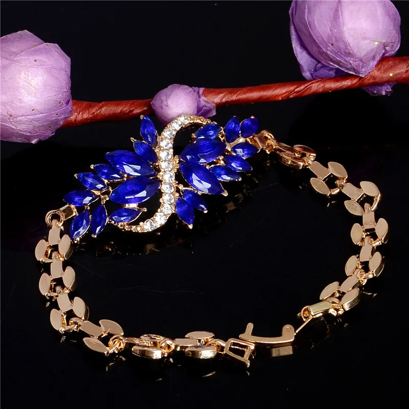 

MISANANRYNE Gold Color Austrian Crystal Fashion Brilliant Womens Chain Bracelet Jewelry Pink Green Blue Color Nice Shipping